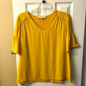 LOFT yellow gold mixed media top, size medium